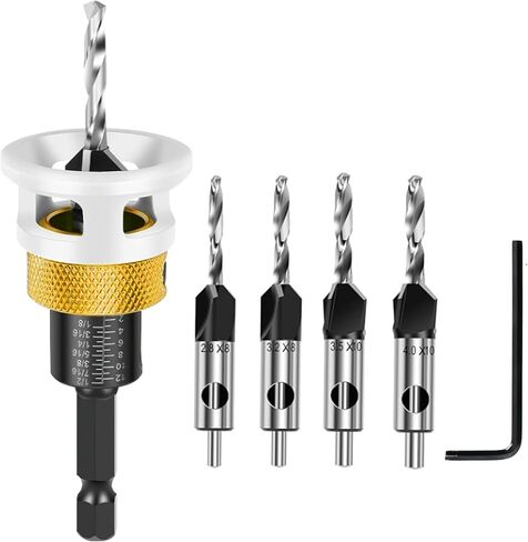4PCS Countersink Drill Bit Set，with Depth Stop Friction，Four Blades Countersink Drill bits with Low Friction Depth Stop，Applicable Countersink Drill bit Set for Wood& Hand Tools in Saudi Arabia