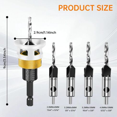 4PCS Countersink Drill Bit Set，with Depth Stop Friction，Four Blades Countersink Drill bits with Low Friction Depth Stop，Applicable Countersink Drill bit Set for Wood& Hand Tools in Saudi Arabia