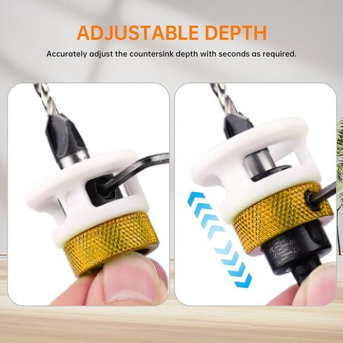 4PCS Countersink Drill Bit Set，with Depth Stop Friction，Four Blades Countersink Drill bits with Low Friction Depth Stop，Applicable Countersink Drill bit Set for Wood& Hand Tools in Saudi Arabia