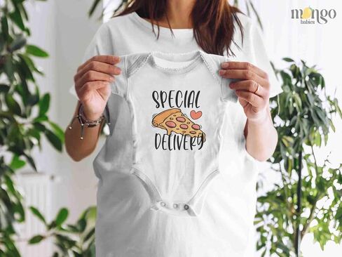Special Delivery Cute Baby Bodysuit Pizza Tshirt Premium Custom Baby Clothes Unisex Baby Gift for Mom Newborn in Kuwait