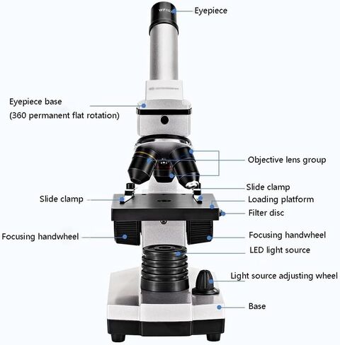 Monocular Compound Microscope for Students & Adults, LED Illumination, 40X-800X Magnification, Adjustable Eyepiece, Mobile Phone Holder in Saudi Arabia