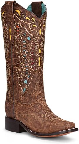 Corral Women's Studded Inlay And Embroidery Western Boot Square Toe Brown 9.5 M in Saudi Arabia
