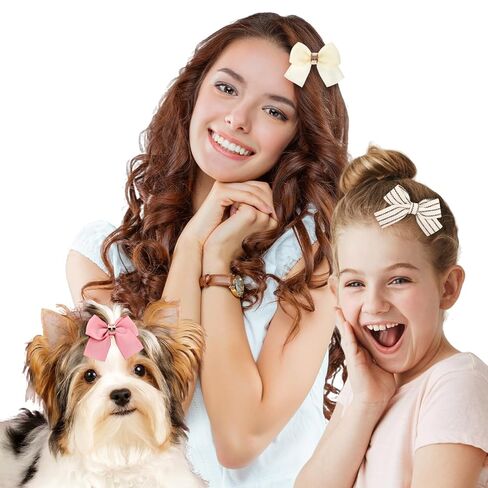 8 Pcs Baby Girls Bow Hair Clips, Small Bowknot Hair Accessories Barrettes Alligator Clip Striped Ribbon Bow Hairpin for Girl Women Pet Dog in Kuwait