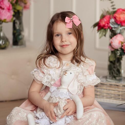 8 Pcs Baby Girls Bow Hair Clips, Small Bowknot Hair Accessories Barrettes Alligator Clip Striped Ribbon Bow Hairpin for Girl Women Pet Dog in Kuwait