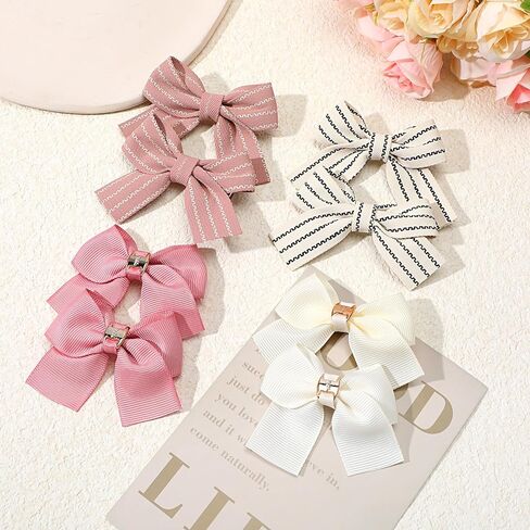 8 Pcs Baby Girls Bow Hair Clips, Small Bowknot Hair Accessories Barrettes Alligator Clip Striped Ribbon Bow Hairpin for Girl Women Pet Dog in Kuwait