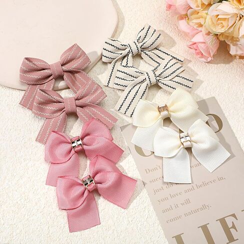 8 Pcs Baby Girls Bow Hair Clips, Small Bowknot Hair Accessories Barrettes Alligator Clip Striped Ribbon Bow Hairpin for Girl Women Pet Dog in Kuwait