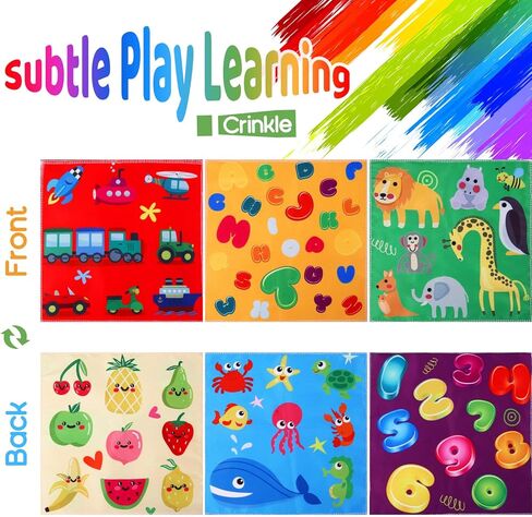 صندوق مناديل الأطفال - ألعاب مونتيسوري لعمر 6-12 شهرًا، سنة واحدة - لعبة حسية للرضع مجعدة ناعمة ومحشوة عالية التباين، هدايا للأطفال الصغار للتعلم المبكر للأولاد والبنات in Kuwait