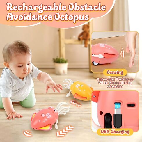 Sachie Dancing Octopus Baby Toy – Electric Crawling Octopus with Music & Lights, Rechargeable Sensory Toy for Infants & Toddlers, Fun Learning Gift for Boys & Girls(Pink) in Kuwait