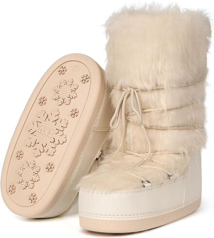 IXU Women's Fuzzy Snow Boots Winter Mid Calf Faux Fur Boots Lace-up Warm Winter Boot in Saudi Arabia