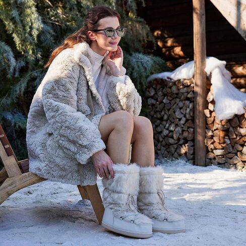 IXU Women's Fuzzy Snow Boots Winter Mid Calf Faux Fur Boots Lace-up Warm Winter Boot in Saudi Arabia
