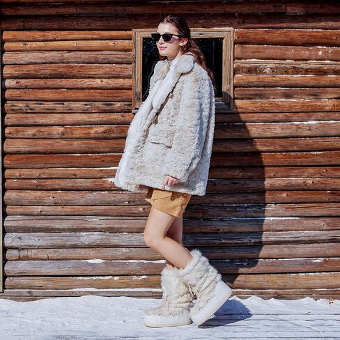 IXU Women's Fuzzy Snow Boots Winter Mid Calf Faux Fur Boots Lace-up Warm Winter Boot in Saudi Arabia
