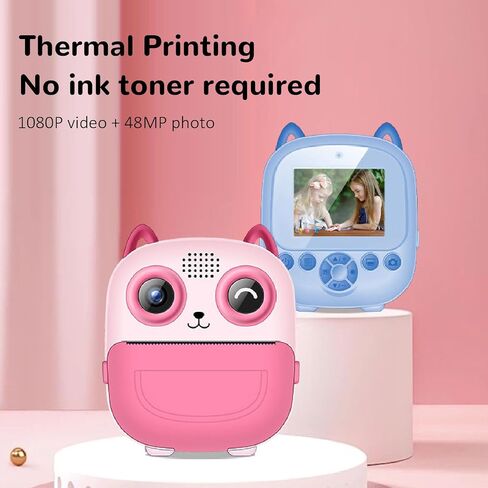 Instant Print Camera for Kids,48MP 1080P 2.4 Inch Screen Camera,DIY Graffiti Timer Countdown Selfies Camera Christmas Birthday Gifts for Girls Boys Toddler (Pink) in Saudi Arabia