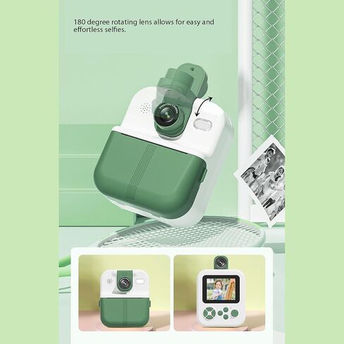 Kids Instant Print Camera - 48MP Photos & 1080P Video - 2.4" Screen - Portable Instant Camera with 1200mAh Battery, 180° Rotating Lens & 3 Rolls Print Paper Included (Green) in Saudi Arabia