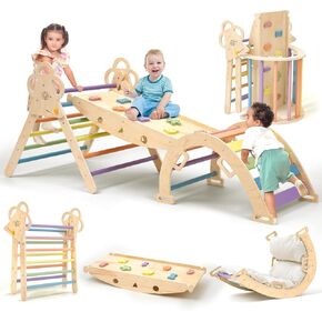 Pikler Triangle Set with Cushion, 9-in-1 Foldable Wooden Climbing Toys for Toddlers, Indoor Montessori Jungle Gym Set for Baby & Kid in Saudi Arabia