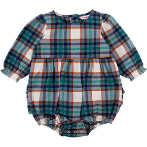 RuffleButts Baby Girls Woven Long Sleeve Bubble Romper - with Snaps | Infant And Toddler Wear, Diaper Friendly Design, Bottom Closure For Easy Changes, Spring And Holiday Outfit in Kuwait