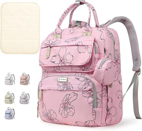 حقيبة ظهر للحفاضات للأطفال - حقيبة سفر ذات سعة كبيرة مقاومة للماء، حقيبة أطفال متعددة الوظائف مع وسادة تغيير الحفاضات، حامل اللهاية وأشرطة عربة الأطفال (وردي أحمر الخدود) in Kuwait