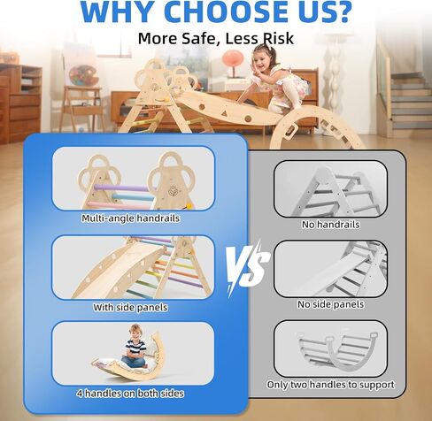 Pikler Triangle Set with Cushion, 9-in-1 Foldable Wooden Climbing Toys for Toddlers, Indoor Montessori Jungle Gym Set for Baby & Kid in Saudi Arabia