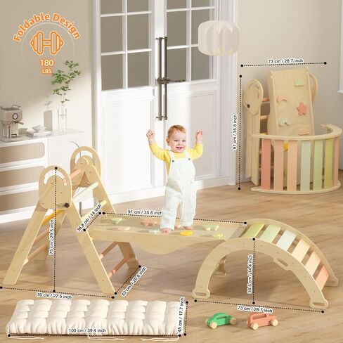 Pikler Triangle Set, Baby Climbing Playset Toys Indoor, Jungle Gyms for Toddlers Ages 1-4, Toddler Climbing Playground with Cushion & Toy Car in Saudi Arabia