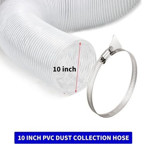 JUYO VONSAN 8 inch Dust Collection Hose 10ft Heavy Duty Flexible PVC Dust Collector Hose With Clamps (PVC, 8IN-10FT) in Saudi Arabia