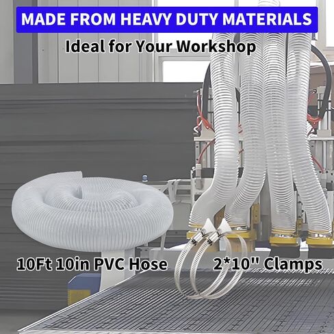 JUYO VONSAN 8 inch Dust Collection Hose 10ft Heavy Duty Flexible PVC Dust Collector Hose With Clamps (PVC, 8IN-10FT) in Saudi Arabia