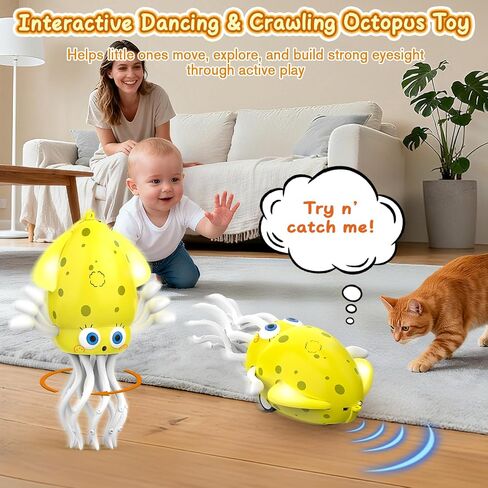 Electric Dancing Octopus Baby Toy with LED Light and Music, Dancing Squid Kids Toys Boys Girls Age 3-5 4-5, Automatic Obstacle Avoidance Birthday for Boys Girls in Saudi Arabia