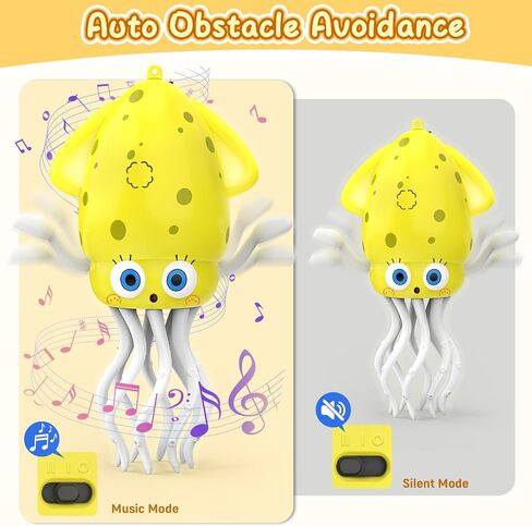 Electric Dancing Octopus Baby Toy with LED Light and Music, Dancing Squid Kids Toys Boys Girls Age 3-5 4-5, Automatic Obstacle Avoidance Birthday for Boys Girls in Saudi Arabia