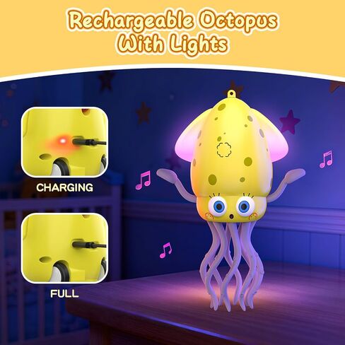 Electric Dancing Octopus Baby Toy with LED Light and Music, Dancing Squid Kids Toys Boys Girls Age 3-5 4-5, Automatic Obstacle Avoidance Birthday for Boys Girls in Saudi Arabia