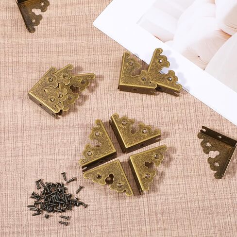 12 Pcs Decorative Corner Protectors Antique Bronze Edge Safety Guards Covers Decorative Metal Corner Guard with Screws for Storage Box Furniture Tables Cabinets Jewelry Box Picture Frame in Saudi Arabia