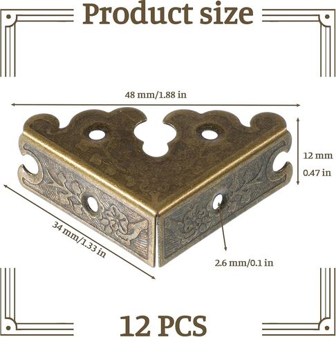 12 Pcs Decorative Corner Protectors Antique Bronze Edge Safety Guards Covers Decorative Metal Corner Guard with Screws for Storage Box Furniture Tables Cabinets Jewelry Box Picture Frame in Saudi Arabia