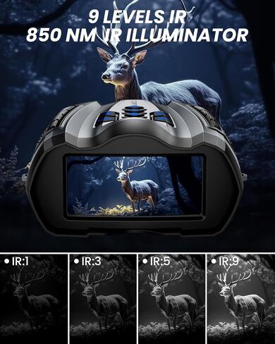 نظارات للرؤية الليلية، مناظير 4K مع كاميرا، شاشة عالية الدقة 3.5 بوصة وبطاقة TF سعة 32 جيجابايت، رؤية ليلية 9 تروس، تكبير رقمي 10X، رؤية ليلية ببطارية 4000 مللي أمبير في الساعة in Kuwait