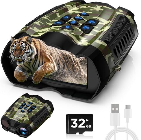 نظارات للرؤية الليلية، مناظير 4K مع كاميرا، شاشة عالية الدقة 3.5 بوصة وبطاقة TF سعة 32 جيجابايت، رؤية ليلية 9 تروس، تكبير رقمي 10X، رؤية ليلية ببطارية 4000 مللي أمبير في الساعة in Kuwait