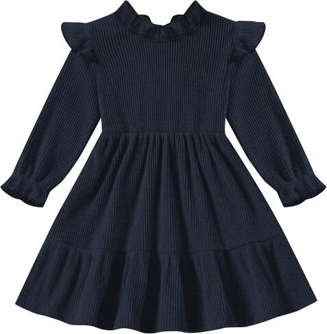 Toddler Dress Fall Winter Long Sleeve Baby Girls Soft Ribbed Knit Ruffle Frill Trim Dresses for Girls Birthday Party in Saudi Arabia