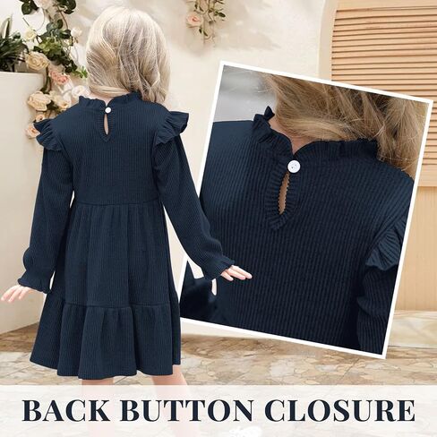 Toddler Dress Fall Winter Long Sleeve Baby Girls Soft Ribbed Knit Ruffle Frill Trim Dresses for Girls Birthday Party in Saudi Arabia