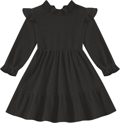 Toddler Dress Fall Winter Long Sleeve Baby Girls Soft Ribbed Knit Ruffle Frill Trim Dresses for Girls Birthday Party in Saudi Arabia