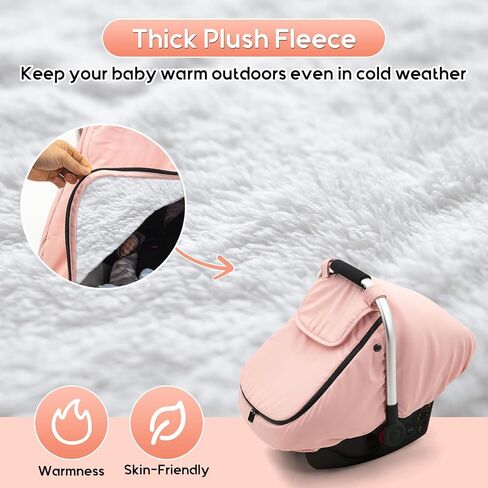 Winter Car Seat Cover Baby Gril, Infant Car Seat Cover with Soft Fleece Lined, Warm Carseat Covers with Side Breathable Vents, Universal Cold Weather Shield for Newborn Shower Party in Kuwait
