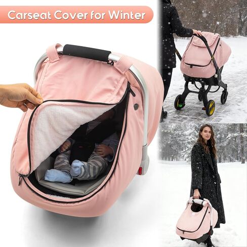 Winter Car Seat Cover Baby Gril, Infant Car Seat Cover with Soft Fleece Lined, Warm Carseat Covers with Side Breathable Vents, Universal Cold Weather Shield for Newborn Shower Party in Kuwait