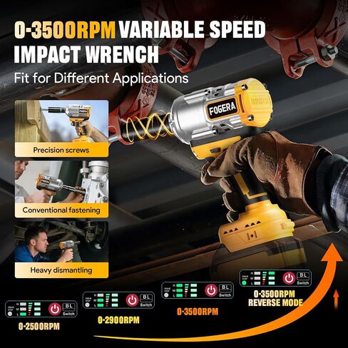 Cordless Impact Wrench 1/2 Inch - Compatible with Dewalt 20V Batteries, 1100 Ft-lbs (1500N.m) High Torque Impact Driver, Brushless Impact Gun with 3 Speed Modes & LED Light (Battery Not Included) in Saudi Arabia