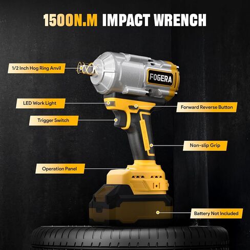 Cordless Impact Wrench 1/2 Inch - Compatible with Dewalt 20V Batteries, 1100 Ft-lbs (1500N.m) High Torque Impact Driver, Brushless Impact Gun with 3 Speed Modes & LED Light (Battery Not Included) in Saudi Arabia