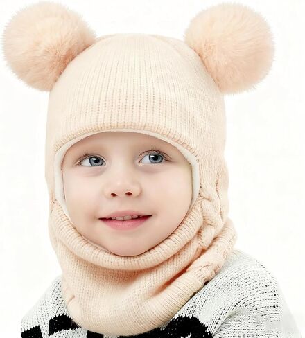 قبعة شتوية محبوكة للأطفال البنات والأولاد، وشاح للأطفال الصغار، غطاء للأذن، أوشحة، قبعات مبطنة بالصوف in Kuwait