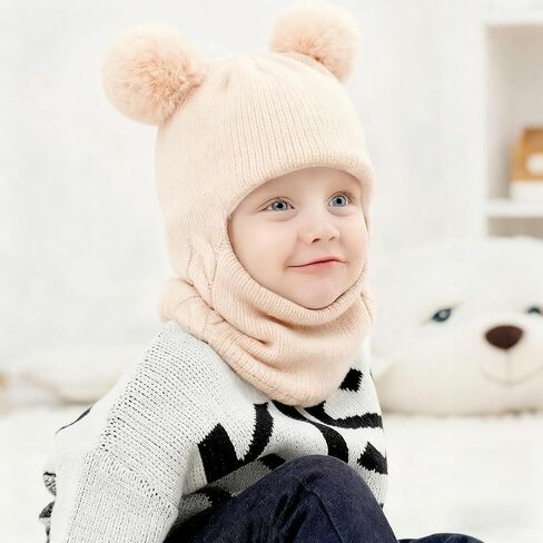 قبعة شتوية محبوكة للأطفال البنات والأولاد، وشاح للأطفال الصغار، غطاء للأذن، أوشحة، قبعات مبطنة بالصوف in Kuwait