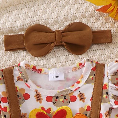 MAYUMMPY Baby Girl Thanksgiving Outfits Ruffled Turkey Print Long Sleeve Romper Dress with Bow Headband Holiday Clothes in Saudi Arabia