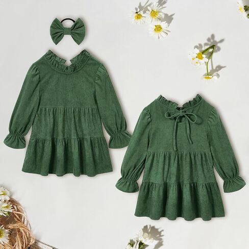 American Trends Toddler Baby Girls Dresses Flare Long Sleeve Casual Boho Dress with Bow for Girls Fall Winter Clothes Outfits in Saudi Arabia