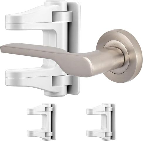 2 Pack Child Proof Door Lock, Door Handle Baby Proof Doors Locks for Kids Safety Child Doors Knob Covers Lever Lock with Adhesive Backing Prevents Toddlers from Opening White in Saudi Arabia