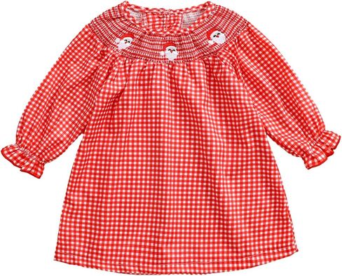Toddler Baby Girl Christmas Dress Long Sleeve Santa Embroidery Plaid Princess Dresses Cute Christmas Outfits Set in Saudi Arabia