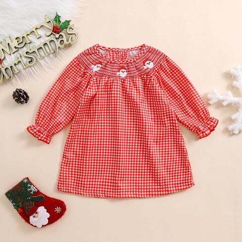 Toddler Baby Girl Christmas Dress Long Sleeve Santa Embroidery Plaid Princess Dresses Cute Christmas Outfits Set in Saudi Arabia