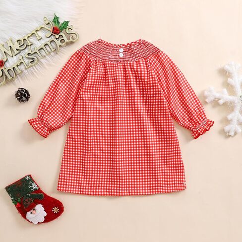 Toddler Baby Girl Christmas Dress Long Sleeve Santa Embroidery Plaid Princess Dresses Cute Christmas Outfits Set in Saudi Arabia