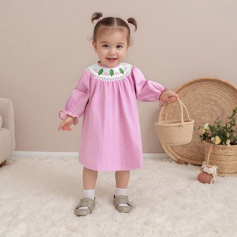 Toddler Baby Girl Christmas Dress Long Sleeve Santa Embroidery Plaid Princess Dresses Cute Christmas Outfits Set in Saudi Arabia