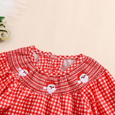 Toddler Baby Girl Christmas Dress Long Sleeve Santa Embroidery Plaid Princess Dresses Cute Christmas Outfits Set in Saudi Arabia