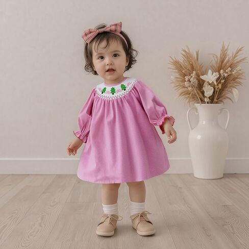 Toddler Baby Girl Christmas Dress Long Sleeve Santa Embroidery Plaid Princess Dresses Cute Christmas Outfits Set in Saudi Arabia