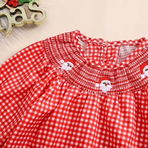 Toddler Baby Girl Christmas Dress Long Sleeve Santa Embroidery Plaid Princess Dresses Cute Christmas Outfits Set in Saudi Arabia